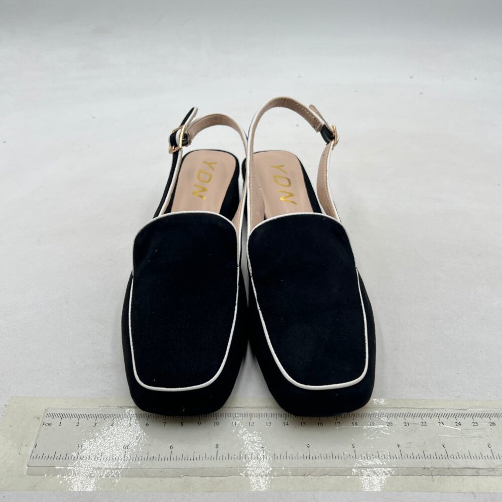 YDN Black Suede Square Toe Block Low Heels Slingback Formal Loafer Dressy Shoes - Picture 3 of 8